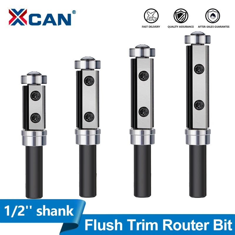 

XCAN 1pc Flush Trim Top Bottom Router Bit 1/2'' Shank Carbide Insert Planer Bit Milling Cutter for Woodworking Tools 30/50mm