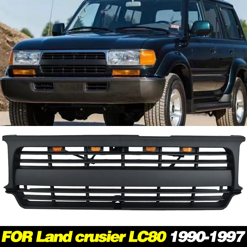 Front Grill With Light Fits For Land Crusier LC80 1990-1997 Racing Grill Amber Lights FJ80 Auto Parts