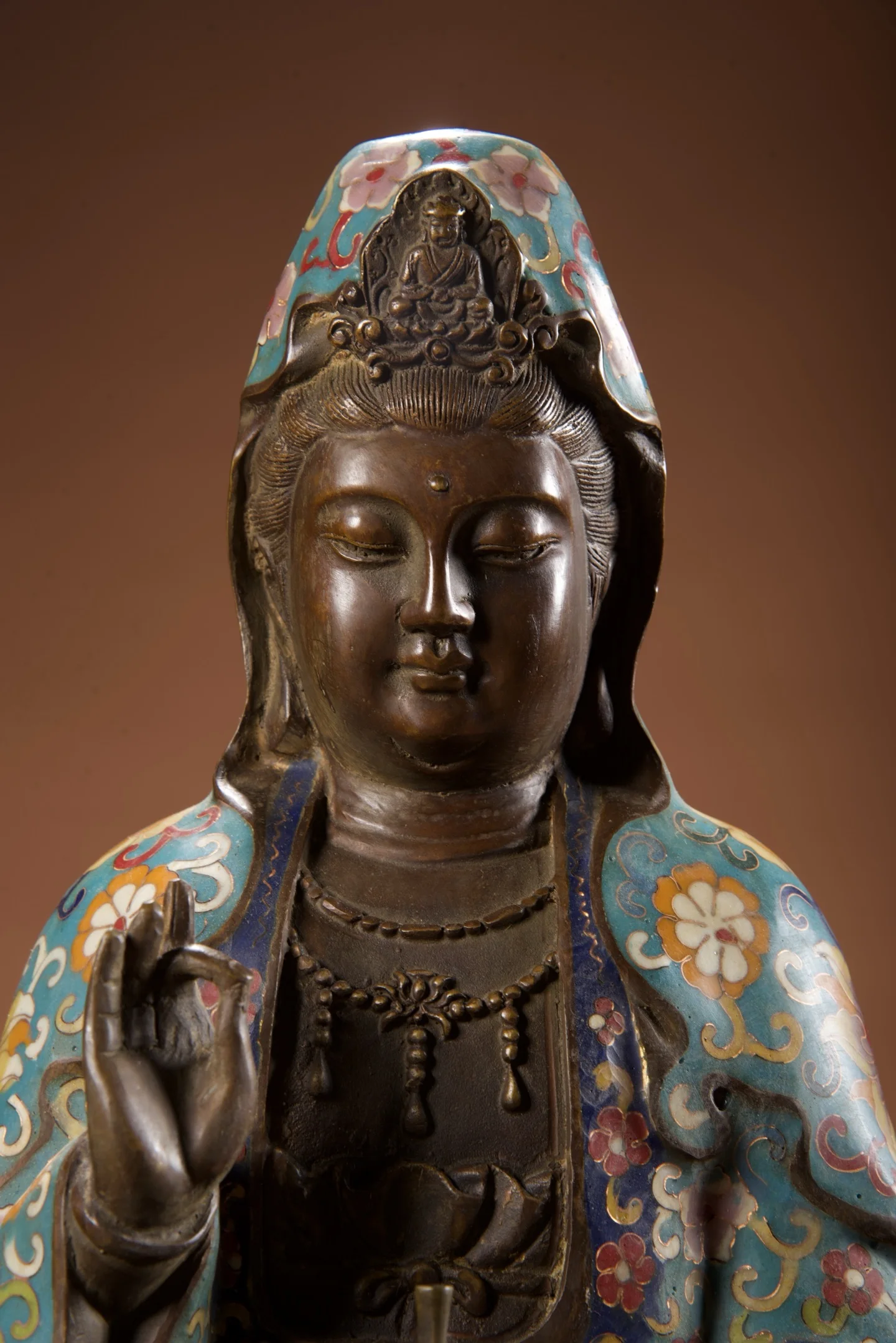 Old Bronze Cloisonne Enamel Flower Texture Lotus Buddha Terrace Amitabha Buddha Guanyin Bodhisattva Sitting Buddha Ornaments