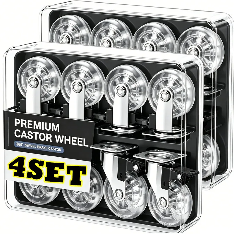 Heavy Duty Casters Set Universal Silent Swivel Wheels Clear Wheel with 360-degree Furniture Office Chair Desk Trolley Plates