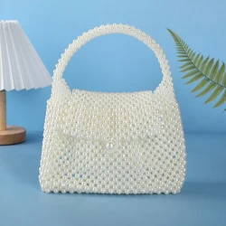 New Fashion Handmade String Pearl Evening Bag All-In-One Dress Handbag and Wedding Gift Clutch for Party with nylon Lining