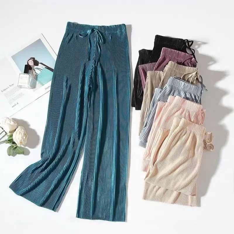 New in Spring Summer Elegant Women's Pants Leisure Pleated Wide Leg Pants Fall Drape Loose Nine Pants Streetwear Women Clothing