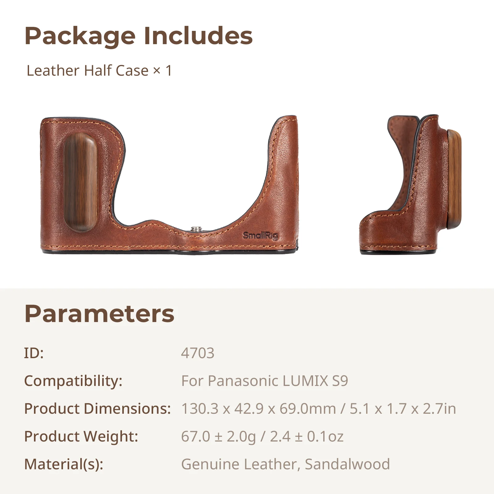Smallrig S9 Lederen Halve Koffer, Camera Lederen Koffer Voor Panonic Lumix S9 Ingebouwde Houten Handgreep En Riemgat Voor Statief-4703