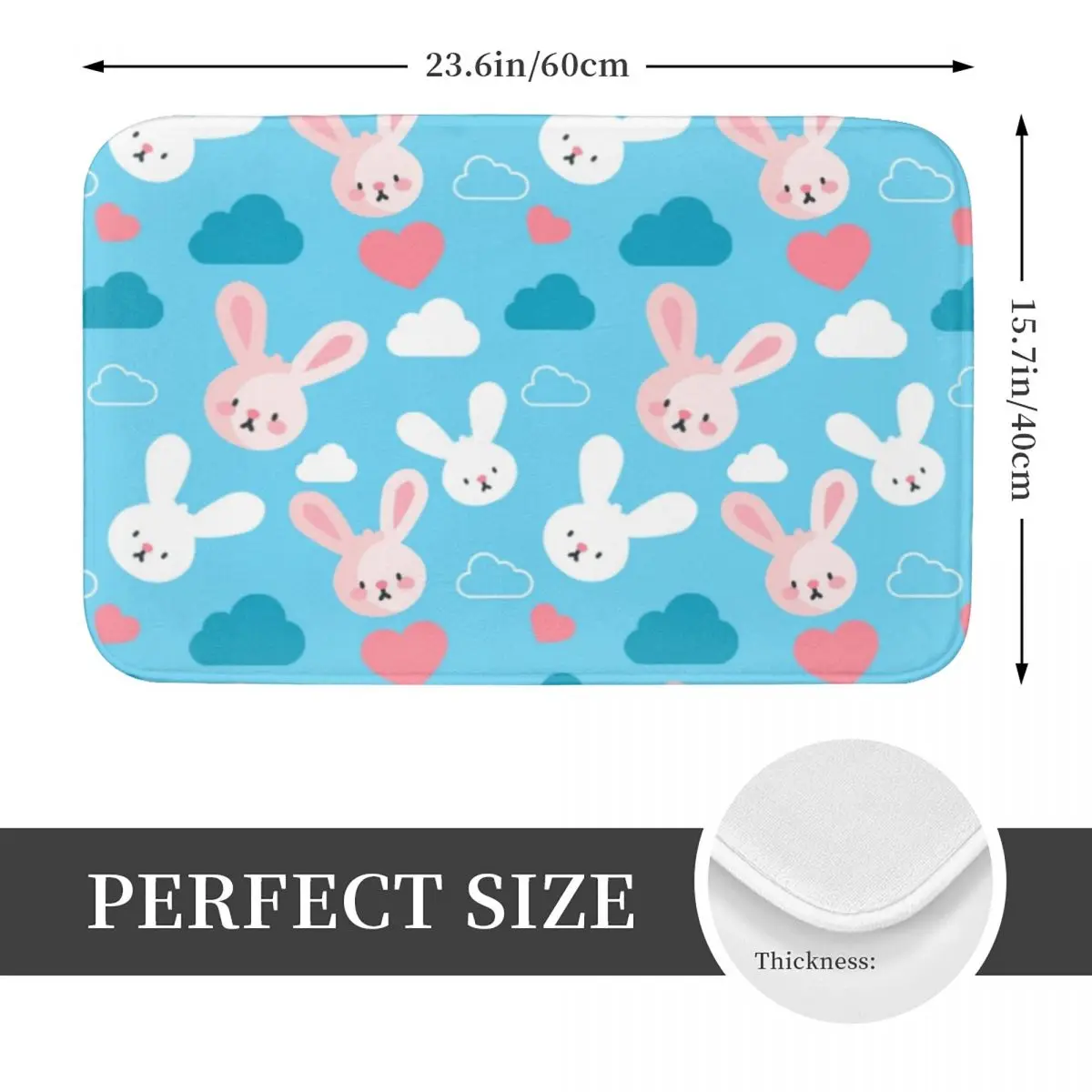Cute Pink Love Rabbit Pattern Doormat Kitchen Entrance Home Floor Mat Non-slip Carpet Rug for Bathroom Footpad Mats