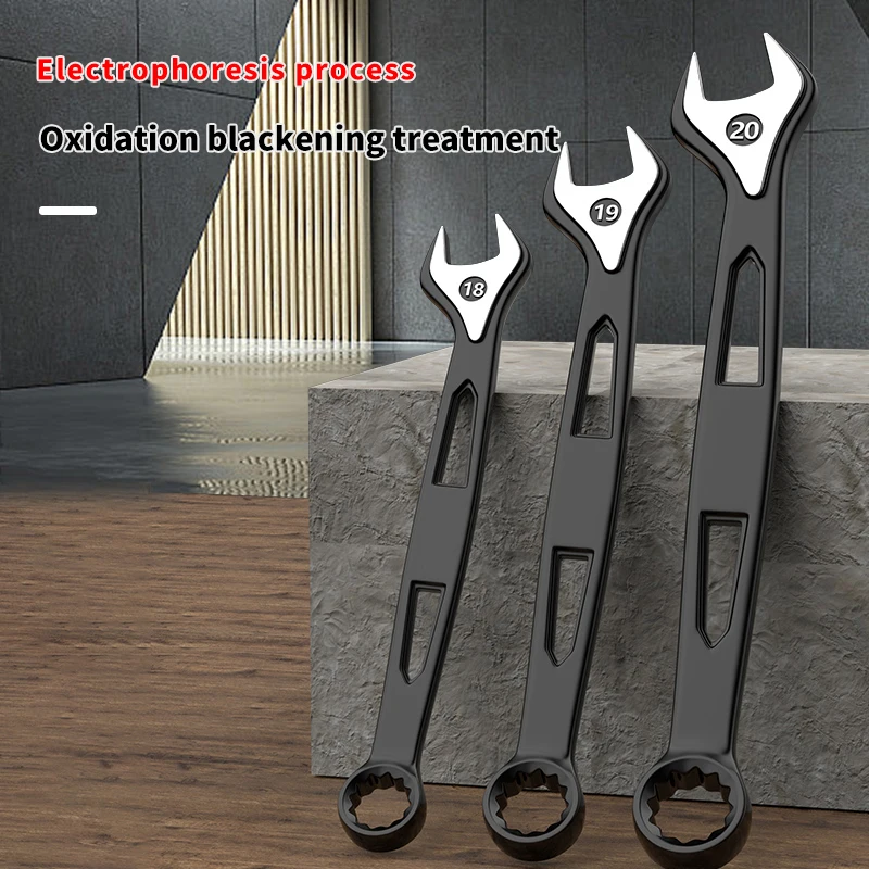 Schwarzes Schraubenschlüssel-Set mit zwei Enden – 12-teilige metrische und SAE-Größen mit robuster Aufbewahrungsrolle für Mechaniker