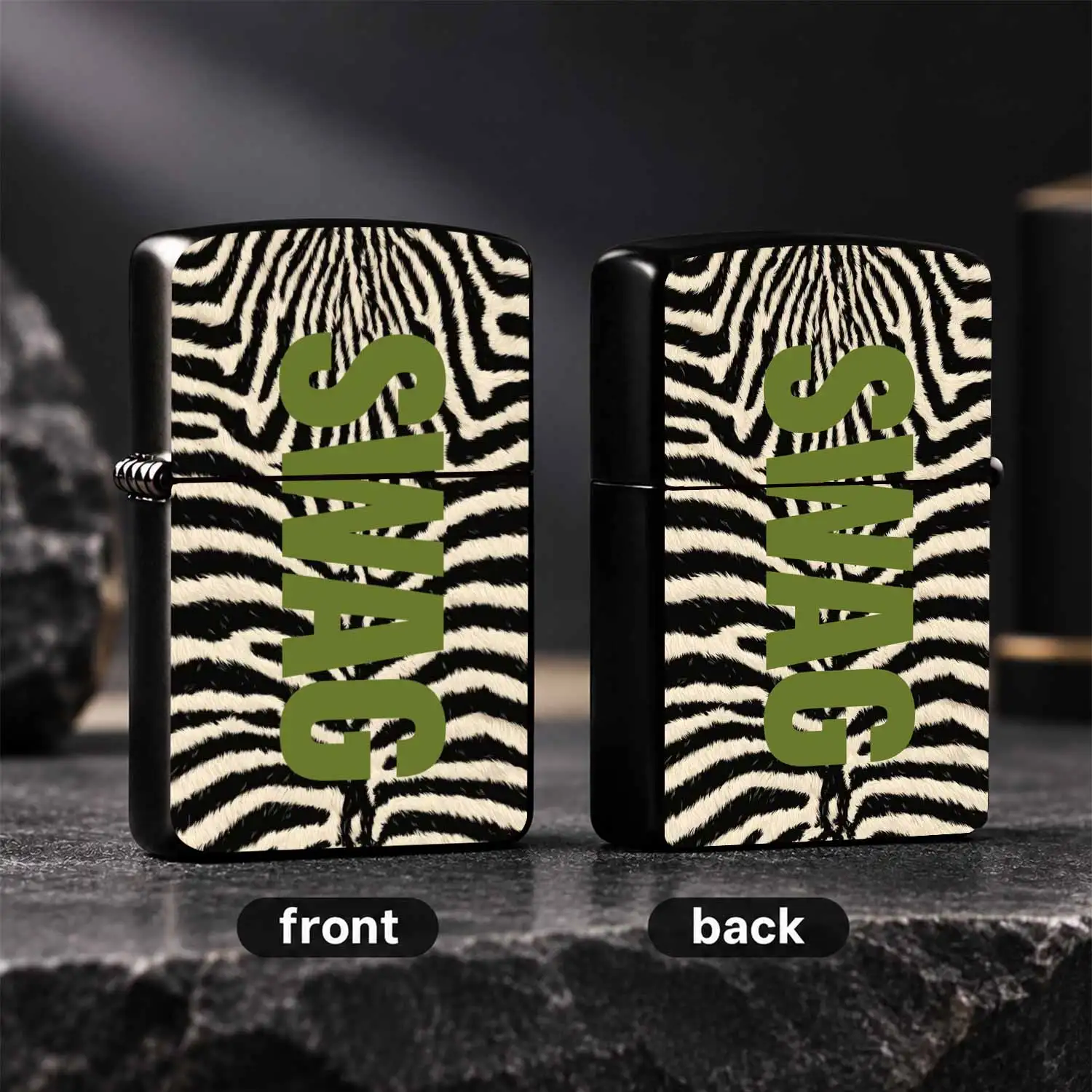 Stylish Zebra Pattern Swag Logo Vertical Design Lighter, Trendy Retro Portable Igniter For Daily Use, Practical Distinct Accessory For Camping Hiking Dating Gatherings, Ideal Present Choice For Friends Hi A Humorous And Interesting Lighter
