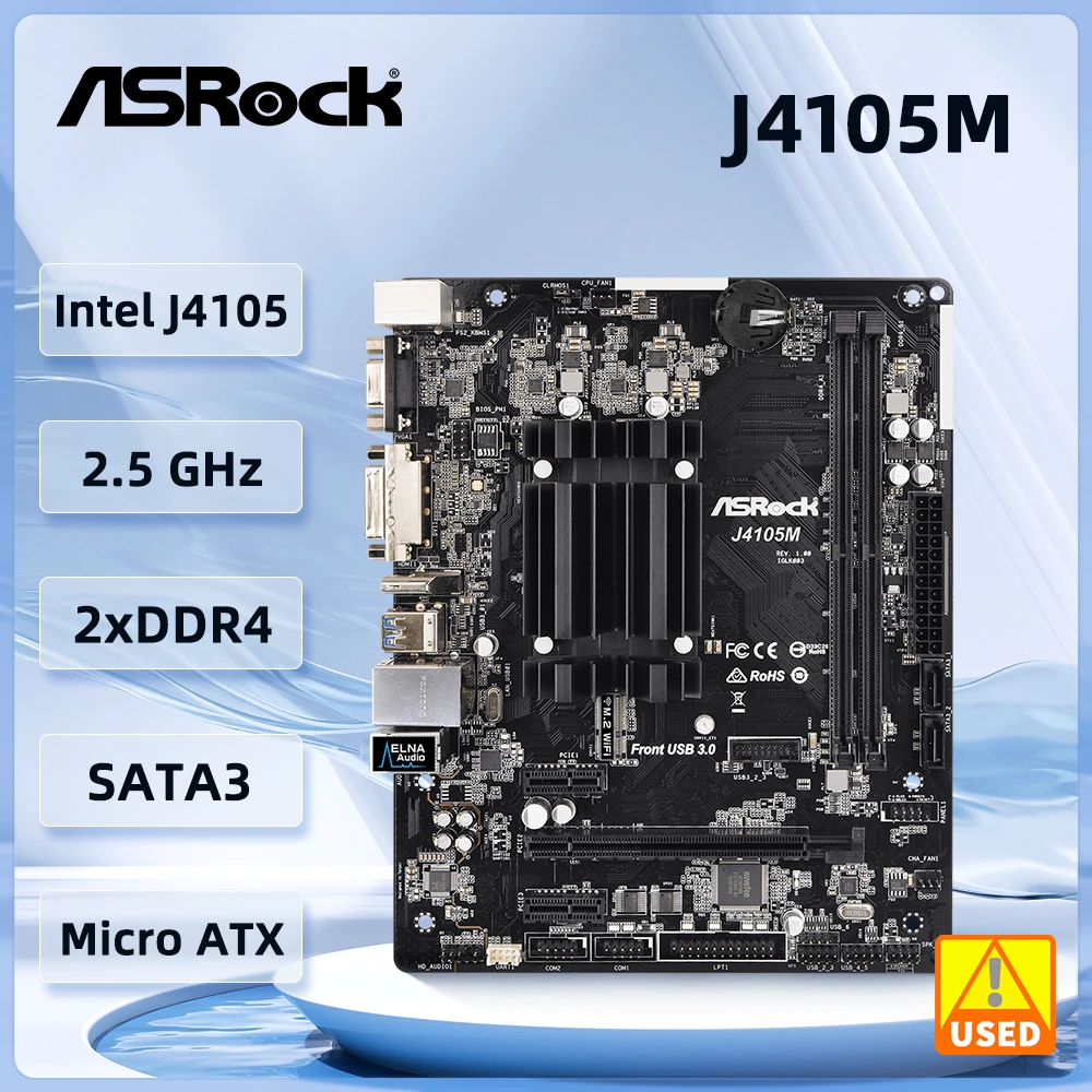 

Asrock J4105M Motherboard Intel® quad-core processor J4105 2 x DDR4 8GB M.2 no ECC 1 PCIe 2.0 x16 (@1), 2 PCIe 2.0 x1 Micro ATX