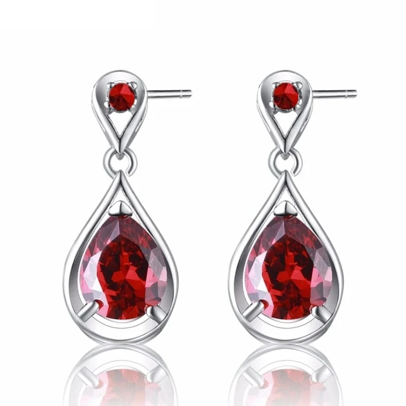 Drop Earring and Pendant Necklace Sets Luxury Red Cubic Zirconia Fashion Jewelry Set Fine Party Accessories N005