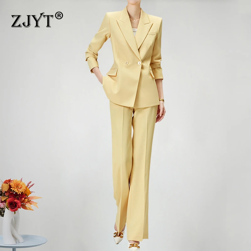 

ZJYT Office Lady Blazer Suits Pant 2 Piece Matching Sets Women Conjunto Para Mujeres Formal Trousers Sets Party Outfit Work Wear