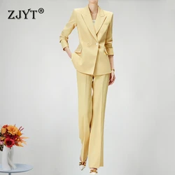 ZJYT Office Lady Blazer Suits Pant 2 Piece Matching Sets Women Conjunto Para Mujeres Formal Trousers Sets Party Outfit Work Wear