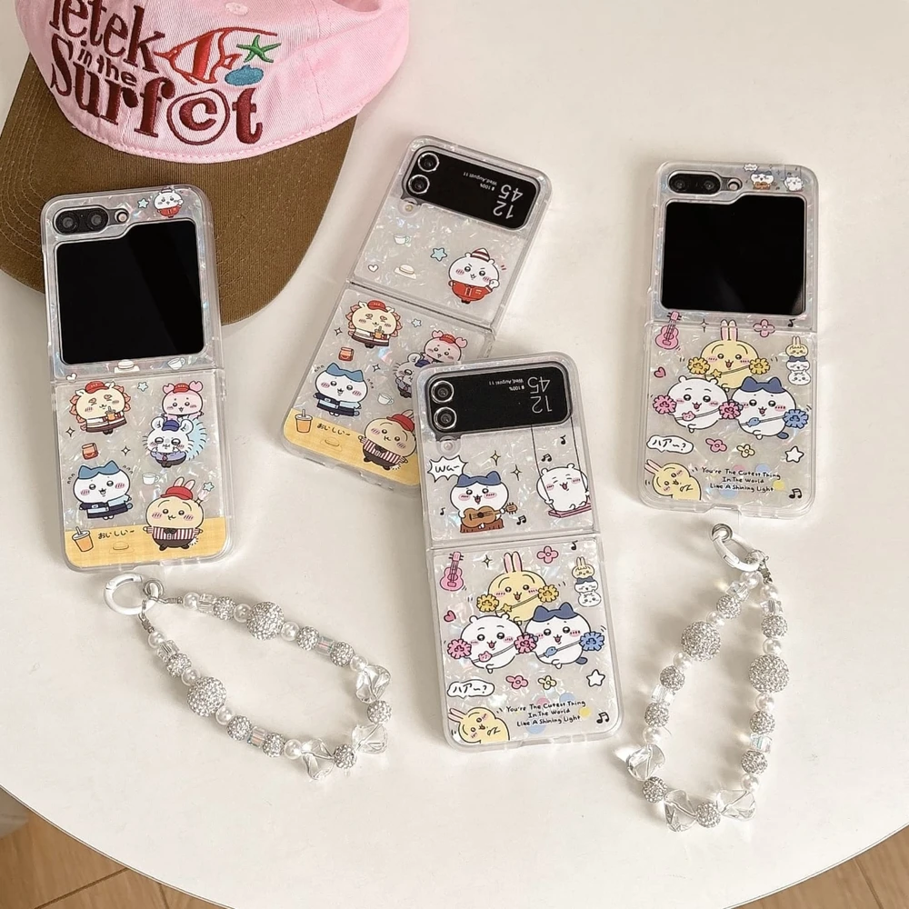 Cute Cartoon Anime Chiikawa Hachiware Usagi Phone Case For Samsung Galaxy Z Flip 7 6 5 Case Soft TPU Back Cover For Z Flip 3 4