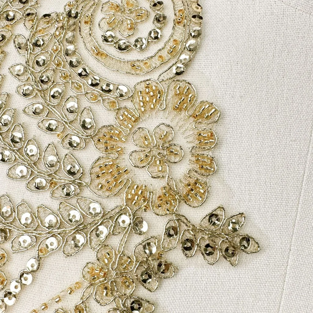 Sequin Beaded Patches Beaded Rhinestone Embroidery Patches Vintage Dress Decoration Tulle Floral Applique Patches For Stage