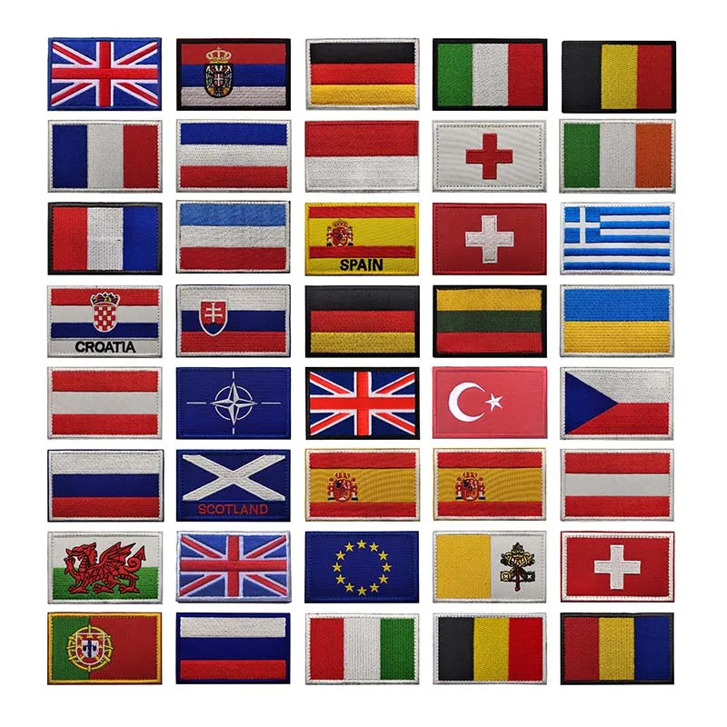 Rússia, belga, alemanha, portugal, itália, espanha, frança, galês bandeira emblema militar crachá aplique tecido bordado remendos táticos