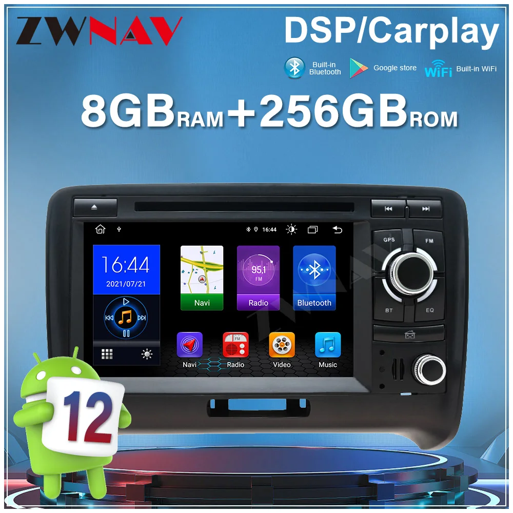 7'' For Audi TT Android 12.0 Car Radio Touch Screen GPS Navigation Wireless Carplay BT5.0 SWC DSP Stereo Multimedia Player