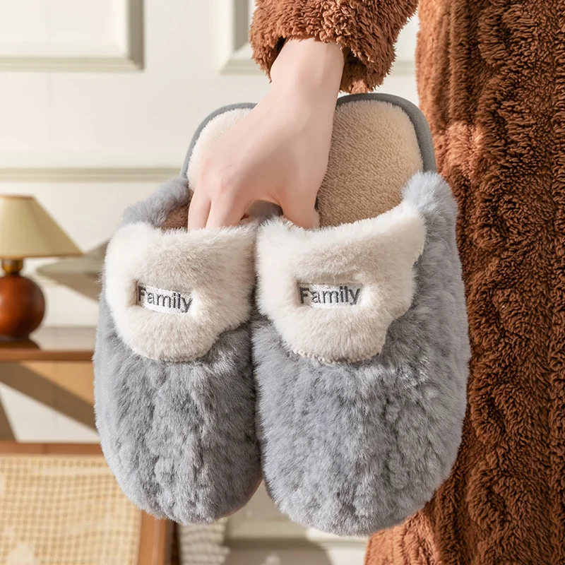 Non-Slip Winter Men Slippers Warm Plush Lined Bedroom House Shoes with Closed Toe for Couples, Soft Comfortable Home Footwear