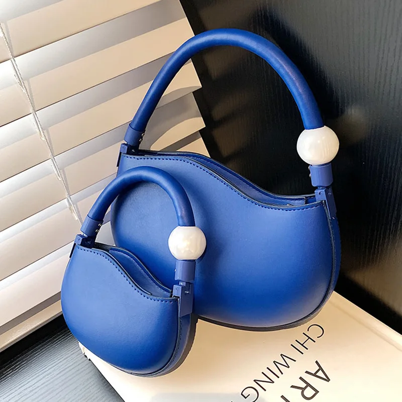 2023 Designer Women Half Moon Axillary Bags PU Leather Blue Green Orange Crossbody Bags Ladies Shoulder Bags Evening Handbags