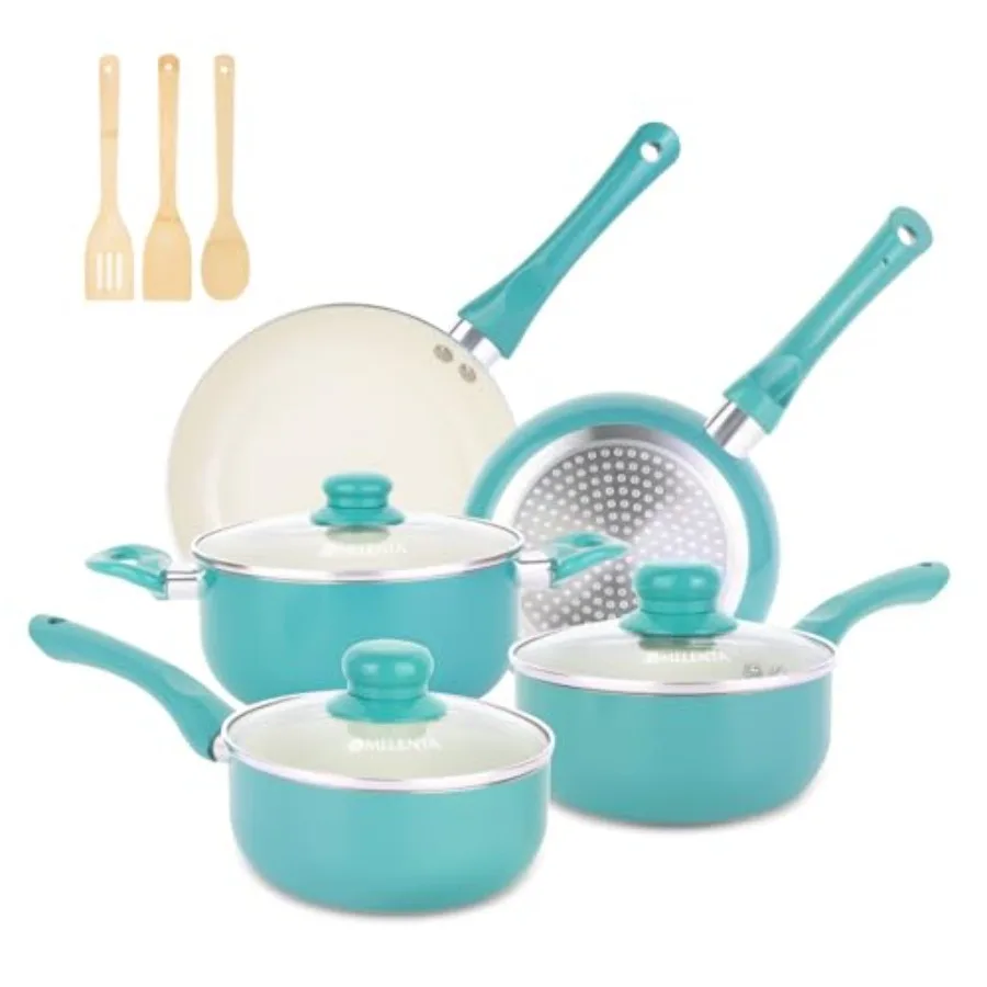 

Pots and Pans Set Nonstick 11pcs Kitchen Cookware Sets Induction Cookware Ceramic Non Stick Cooking Set Stay Cool Handle Bamboo
