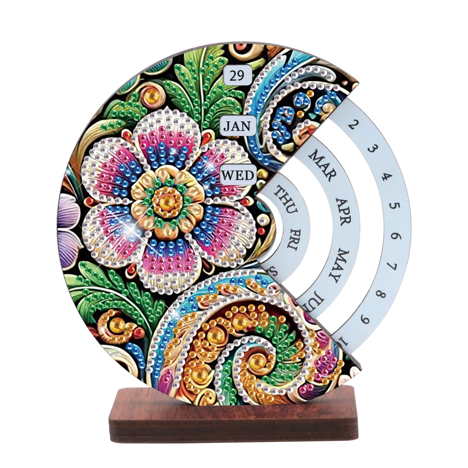 Diamond Painting Rotating Calendar Kit,Colorful flower Diamond Art Rotating Day Month Week and Reusable Calendars for Decor Gift