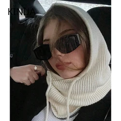 Winter Balaclava Hat for Men&Women Knitted Hooded Cap Outdoor Windproof Drawstring Hat One-Piece Neck Beanie Capofficial website