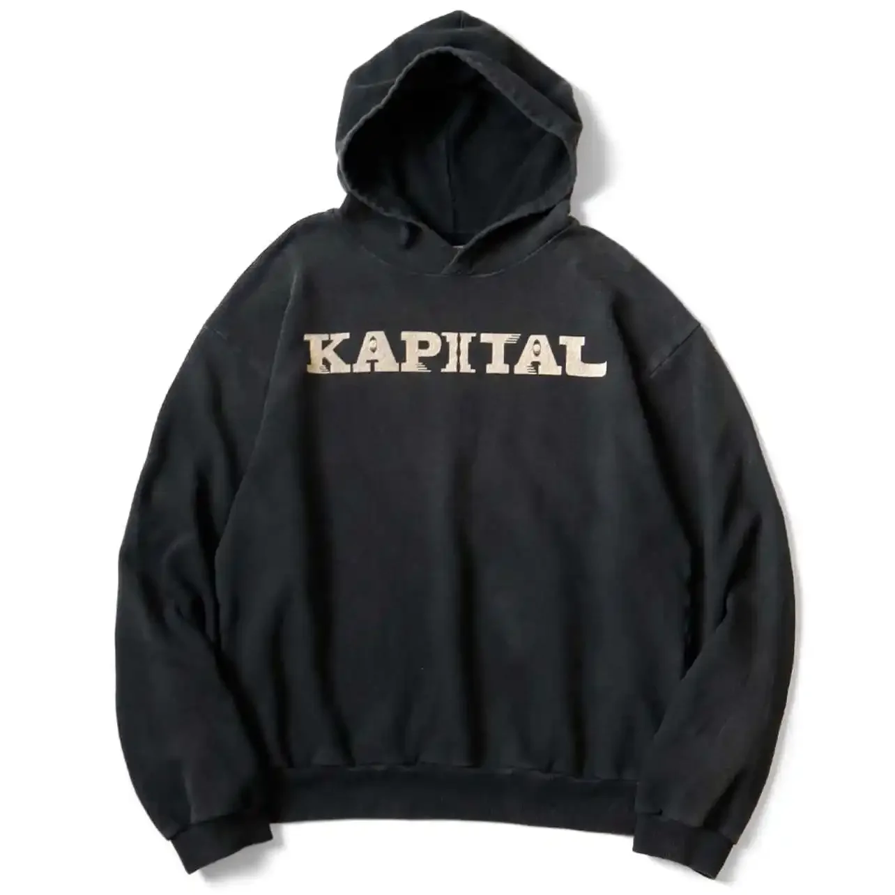 24AW KAPITAL Hirata and Hongri Casual Cotton Warm Letter Printed Distress Hooded Men Sweatshirt