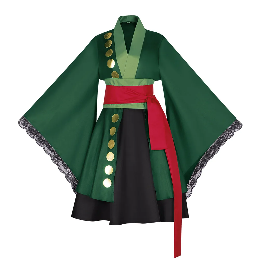 

Anime Roronoa Zoro Cosplay Costume Kimono Uniform Zoro Robe Women Green Lolita Kimono Dress Halloween Carnival Party Outfit Suit