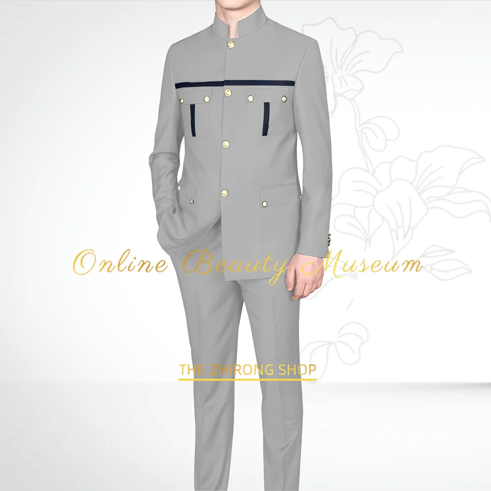 Men's khaki 2-piece suit (jacket+pants) African/Indian formal set wedding dating birthday prom anniversary party custom tuxedo