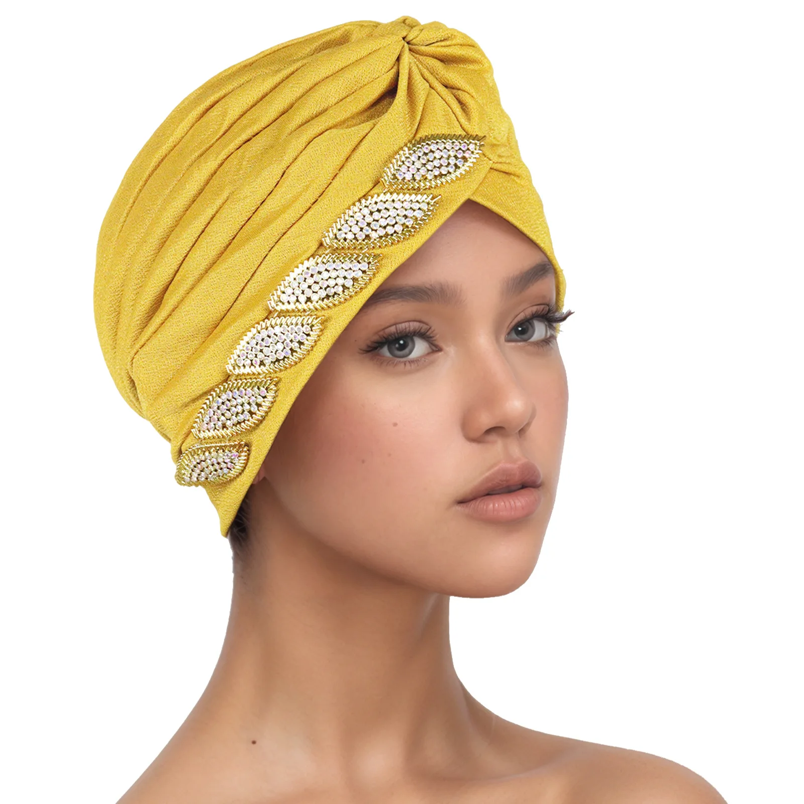 African Headties Diamonds Turban for Women Muslim Hijab Hat Pleated Headscarf Bonnet Chemo Cap Head Wrap Scarf Nigeria Headgear