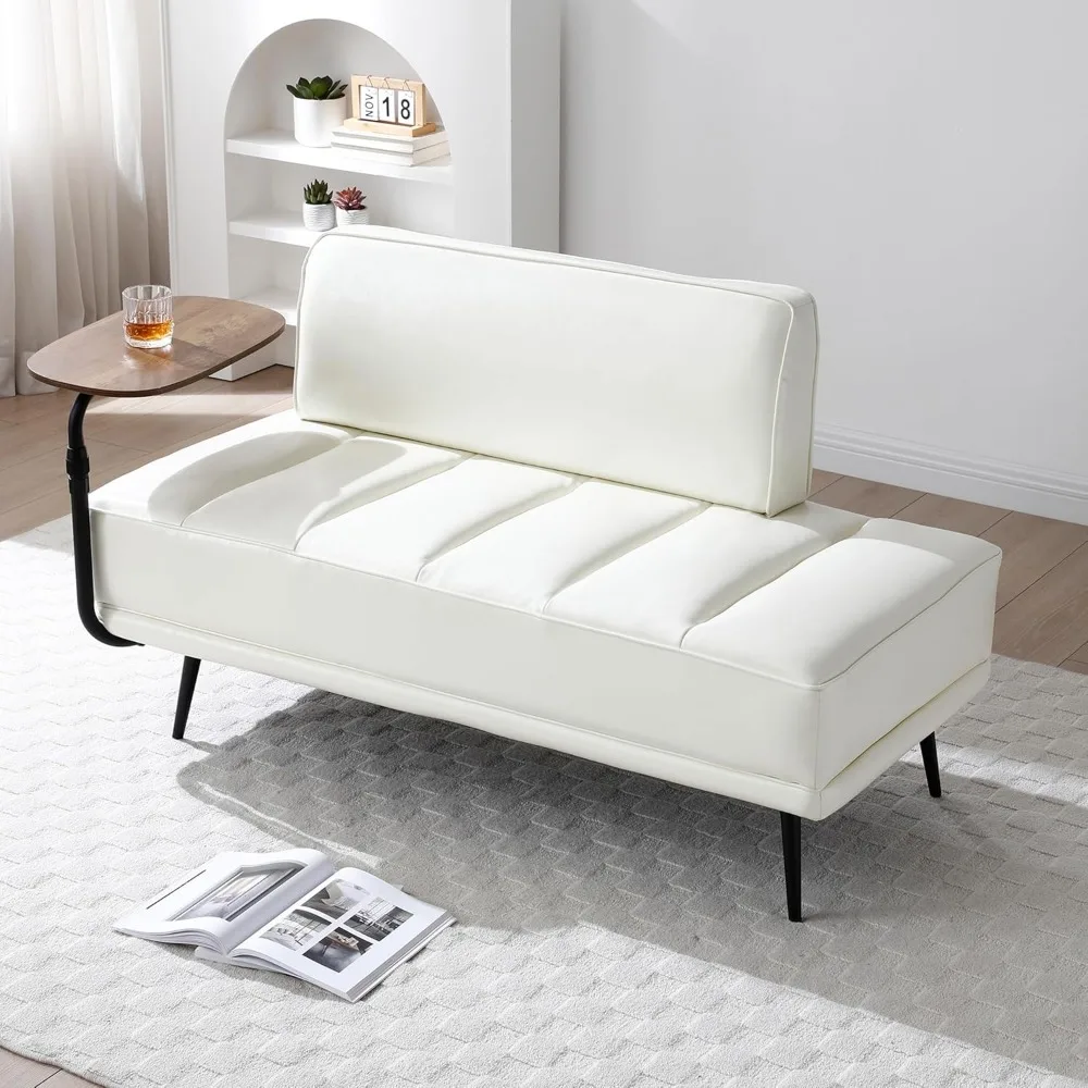 

PU Leather Ottoman Bench for Living Room,55" Channel Tufetd Small Loveseat Sofa Couch with Adjustable Wooden Stand
