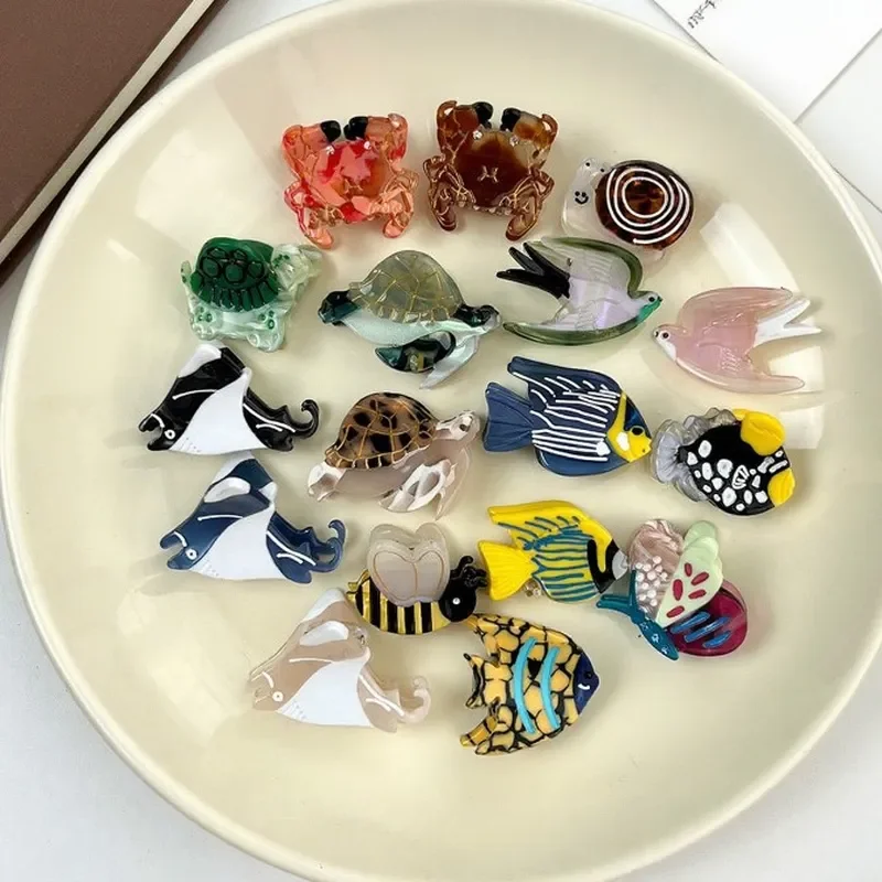 Cute Ocean Series Acetate Hair Clip Turtle Crab Fish Swallow Bangs Side Clip Small Hair Grabber for Women Fashion Hair