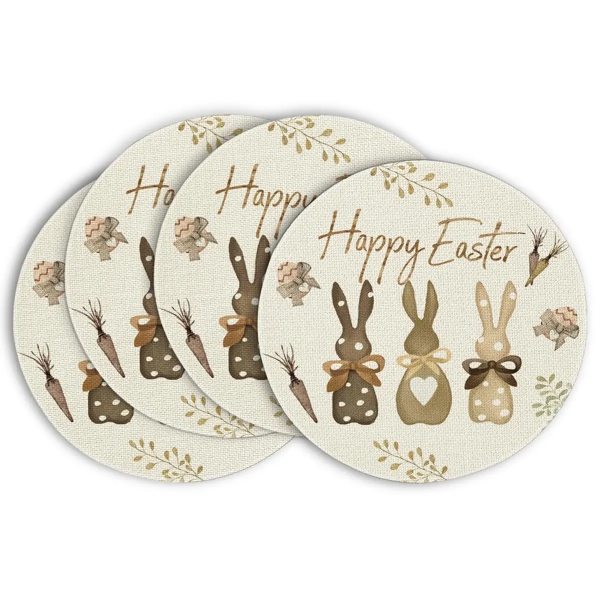 

Carrots Rabbit Bunny Happy Easter Round Placemats Set of 4, 15 Inch Spring Round Table Mats for Dining Decoration