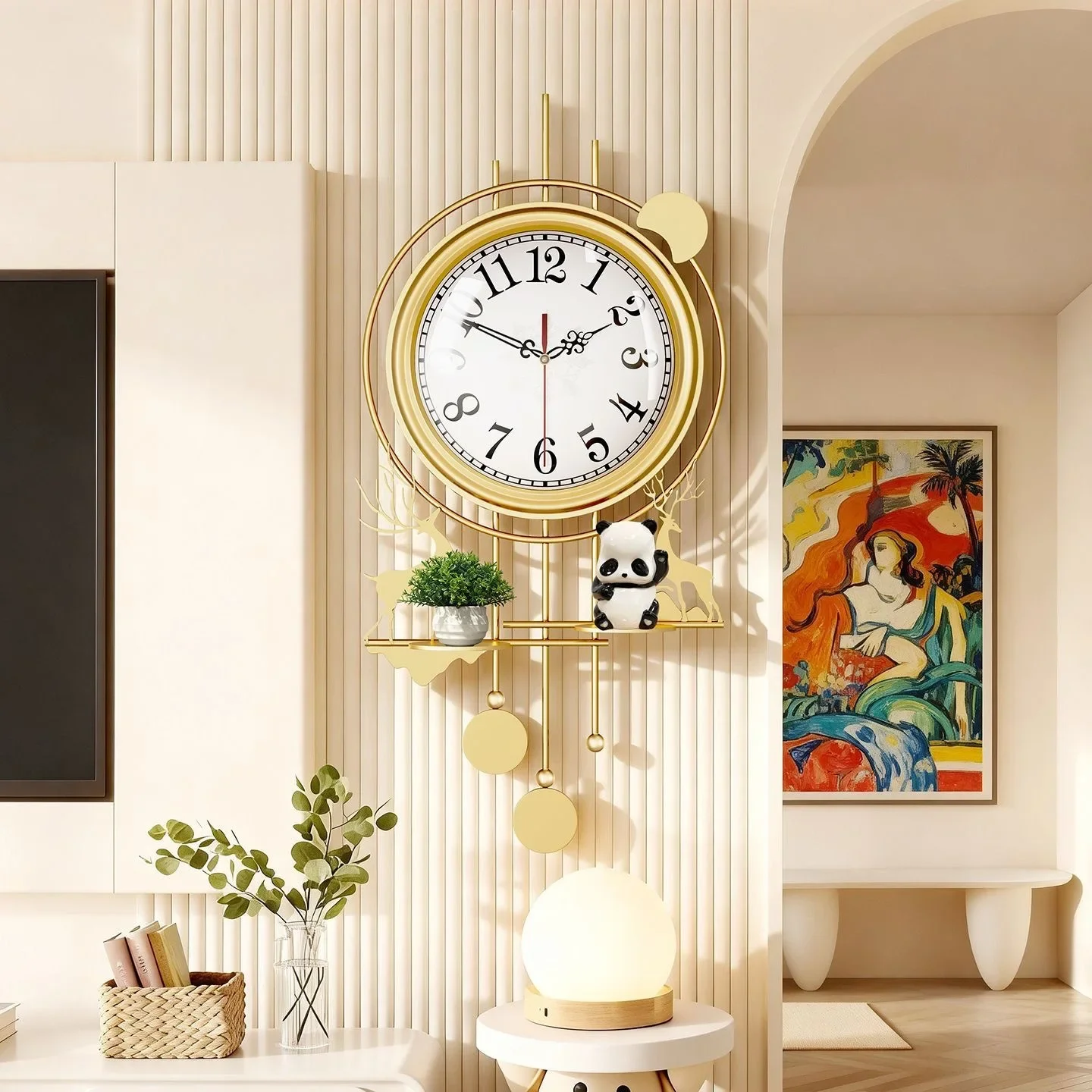 Creative light luxury home living room clock wall hanging high-end grille decoration perpetual calendar clock wall clock