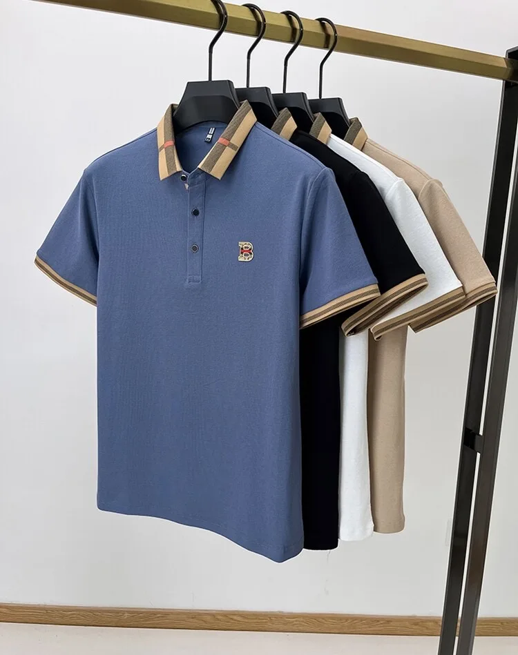 العلامة التجارية الفاخرة شعار قصيرة الأكمام قميص بولو الرجال الصيف جديد الراقية الحرير القطن تنفس بول تي شيرت موضة ملابس رجالية غير رسمية