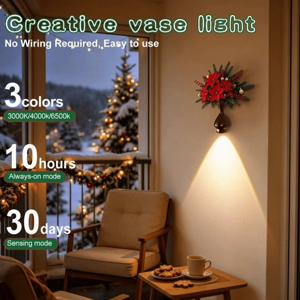 Christmas LED Motion Sensor Wall Lamp Touch-Controlled Motion Activation Magnetic Wall Light USB Rechargeable No Drilling