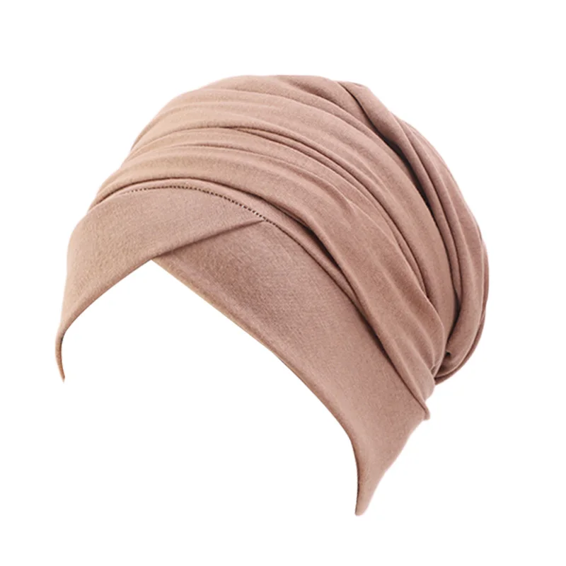 New Women Cotton Head Scarf Turban Hat Solid Color Long Tail Head Wrap Chemo Cap Hair Loss Islamic Head Cover Wrap Bonnet Caps