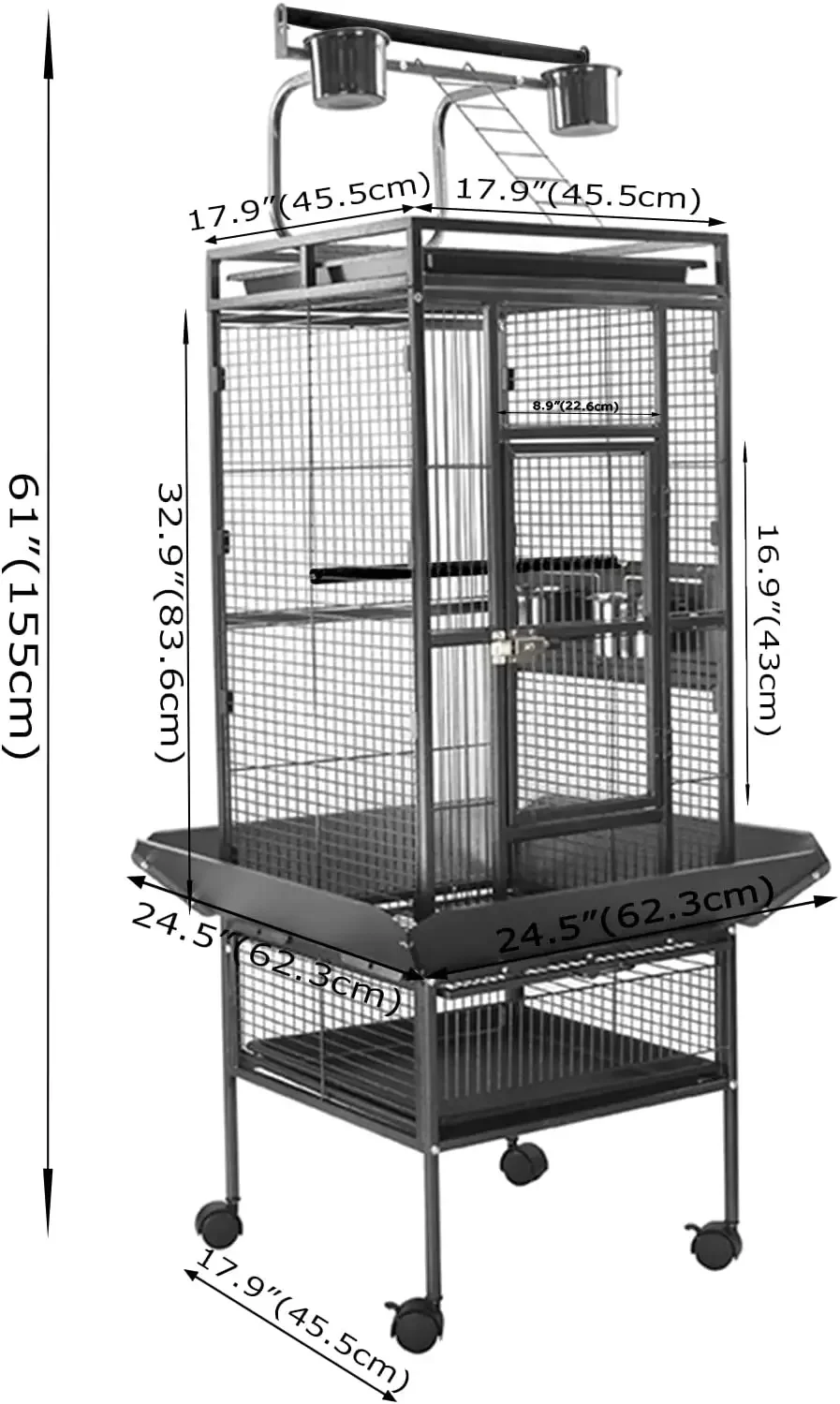 61Inch Black Large Metal Bird Cage Nest Cockatiels Pigeons Parrot Playground Houses Birdcage Pet Supply