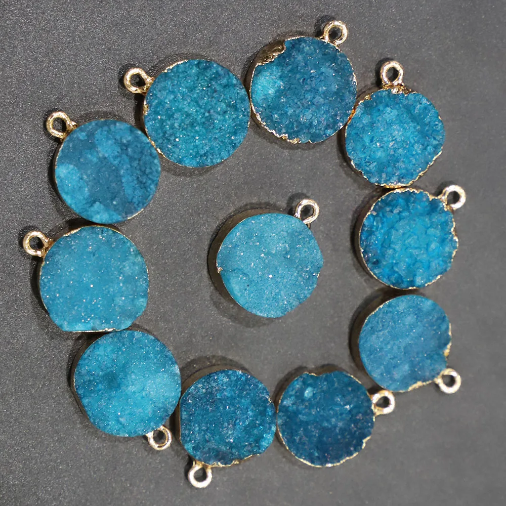 Wholesale 9Pcs/ Lot Natural Round Gem Pendant Agate Crystal Bud Bag Gold Rim Necklace DIY Exquisite Jewelry Making Free Shipping