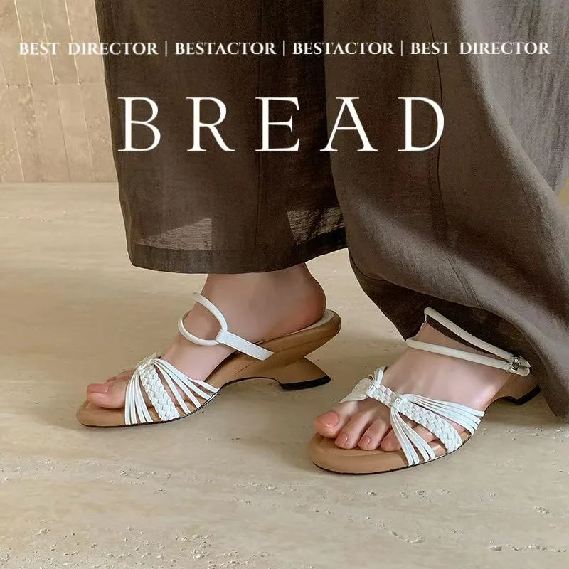 2026 new summer women sandals natural leather 22-25cm microfiber+sheepskin weave ankle-buckle mules high heel women shoes