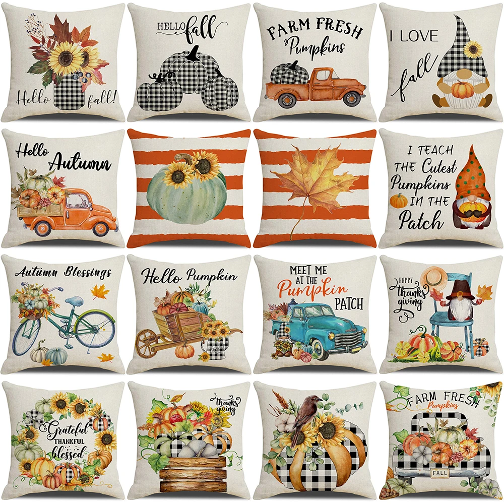 

Autumn Thanksgiving Decor Pillow Covers 45x45cm Cushion Cover for Home Fall Pumpkin Farmhouse Throw Pillowcase fundas de cojines