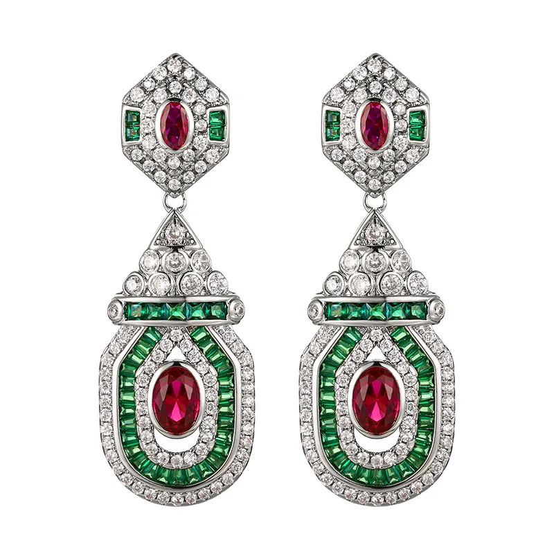 New Fashion Jewelry Imitation Red Corundum Palace Style High-end Earrings for Women