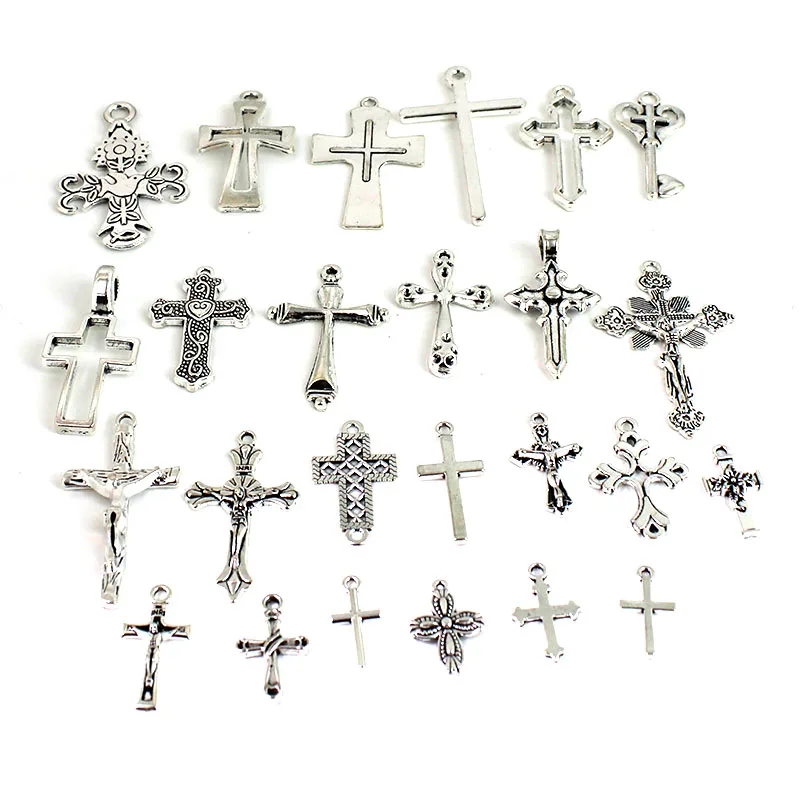 15 Stück gemischte christliche Kreuz-Anhänger in Antik-Silber- und Goldfarben aus Legierung für DIY-Schmuckherstellung, je 1 Stück pro Stil. – Detail 3