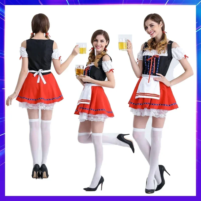 Adult women Oktoberfest dirndl costume Bavarian beer party Carnival waiter dress wench maid Lolita skirt cosplay Fantasia outf O