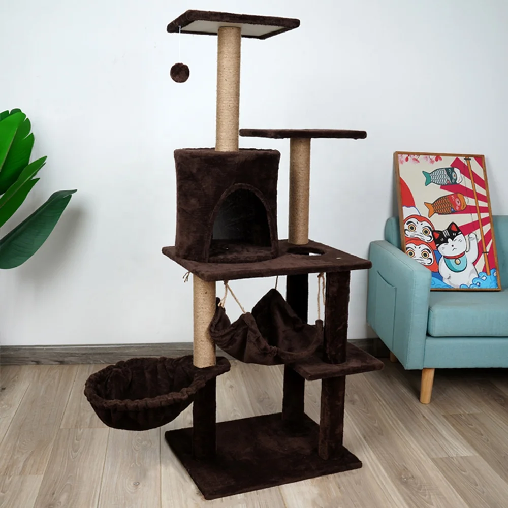 Wholesale 2022 Hot Sale Multi-Level Wood Large Cat Scratcher Tree House Furniture Kittens Activity Tower