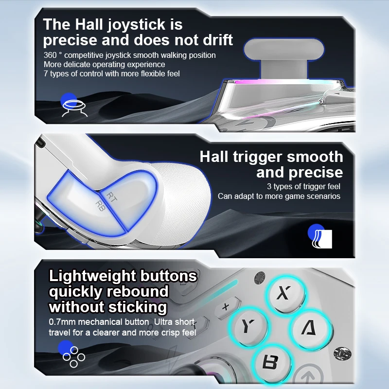 CM-619 Wireless Controller Supports IOS/Android/PC/Switch2, Dual Motor Gamepad with Dazzling Light and Program Buttons