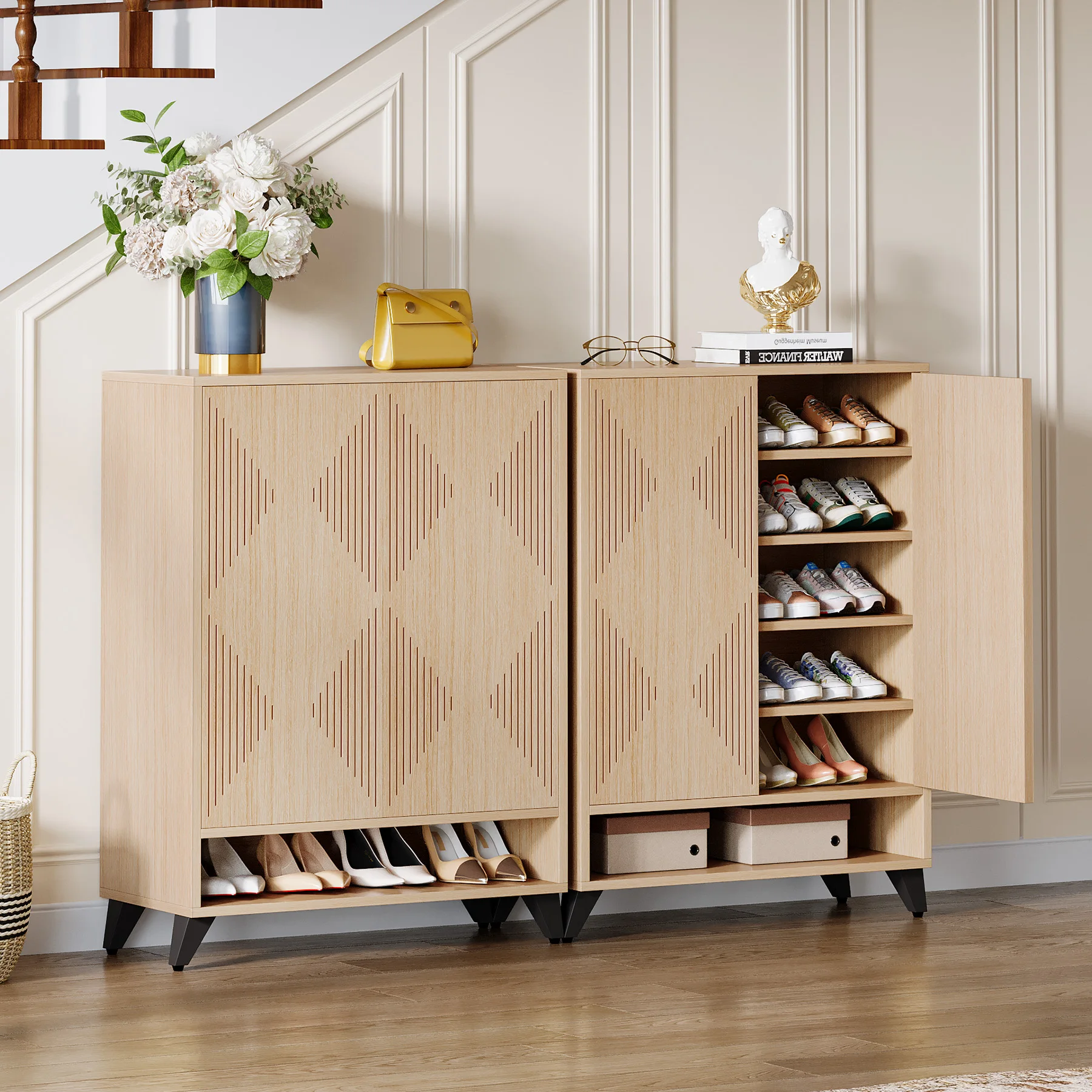 Tribesigns Shoe Cabinet with Doors, 6-Tier Entryway Shoe Storage Cabinet with Adjustable Shelves, Modern Wooden Shoe Organizer C image 4