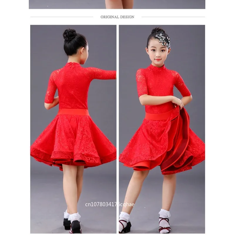 

prodessional latin dance dress for girls Line Long Sleeve Lace Ballroom Dancing Salsa Samba Tango Standard Costume Kids Child