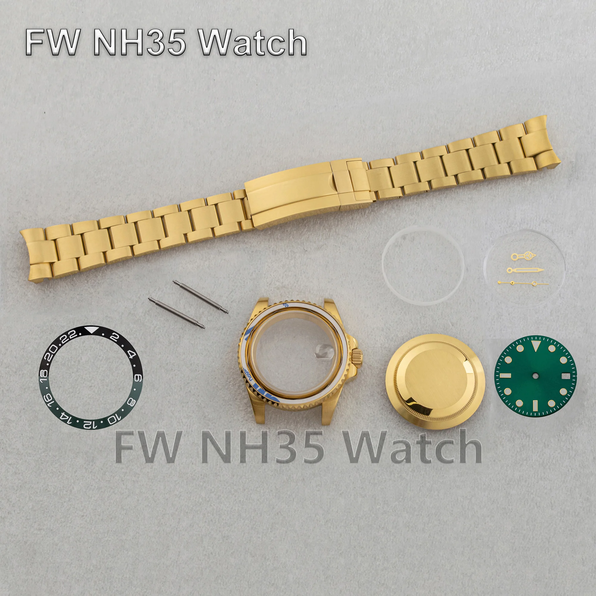 

NH35 Case Strap Sapphire Glass Waterproof Gold 40mm Watch Case for SUB GMT Watch Parts Replacements fit NH34/NH35/NH36 Movement