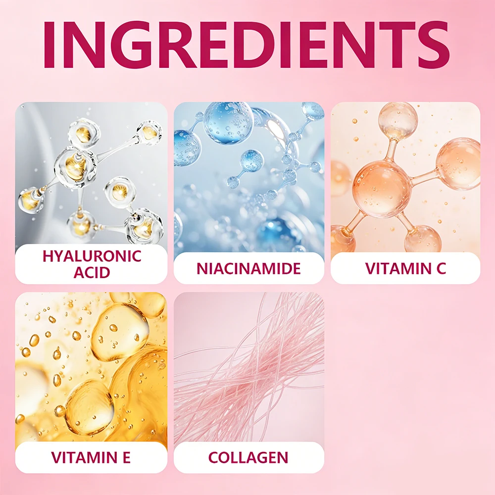 5-in-1 Hyaluronic Acid Face Serum, Infused with Vitamin C, Vitamin E & Collagen, Brighter Daily Moisturizing Essence for Soft