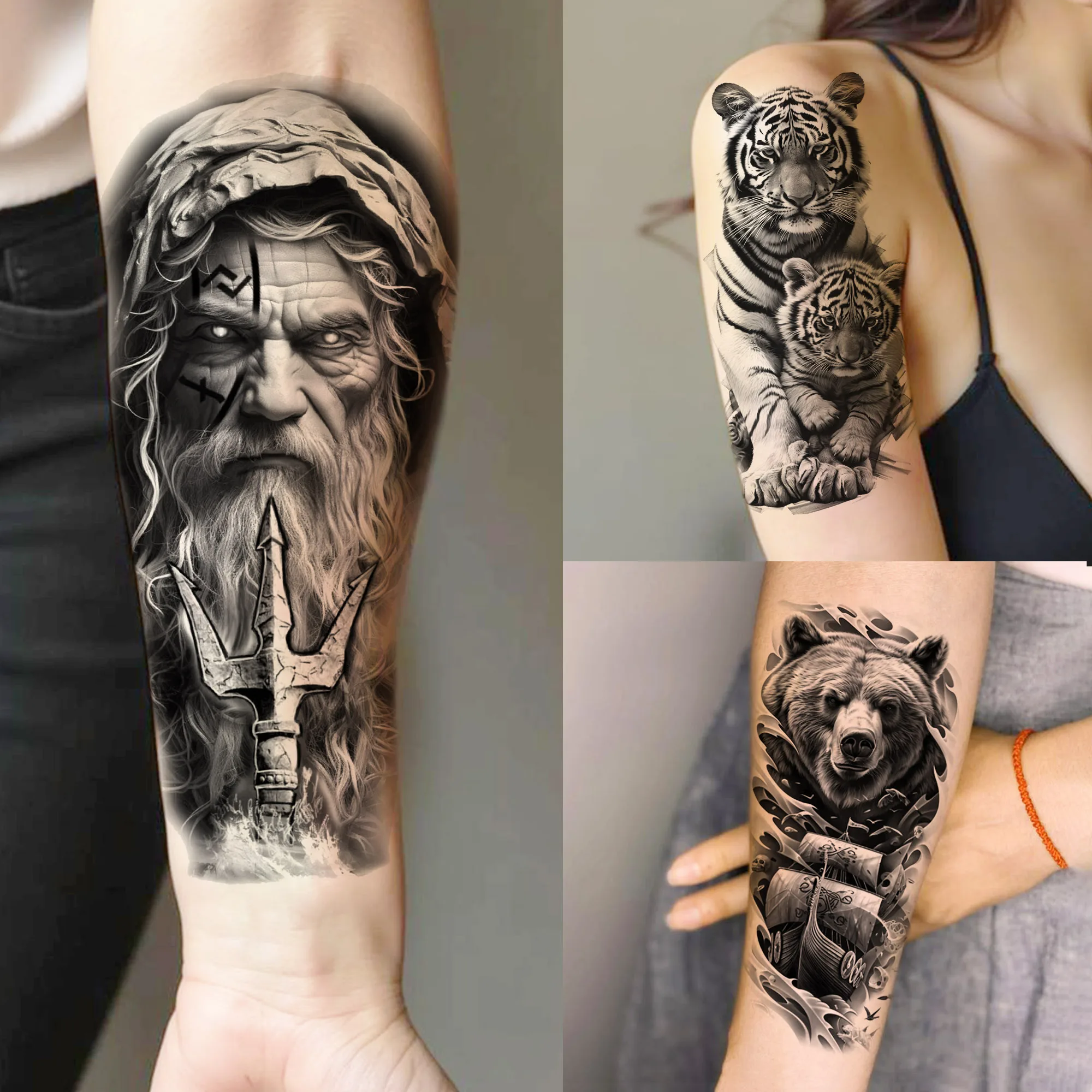1 Sheet Fierce Bear Temporary Tattoos For Men Women Realistic Cool Zeus Fake Tattoos Waterproof Long Lasting Body Tatoo Stickers