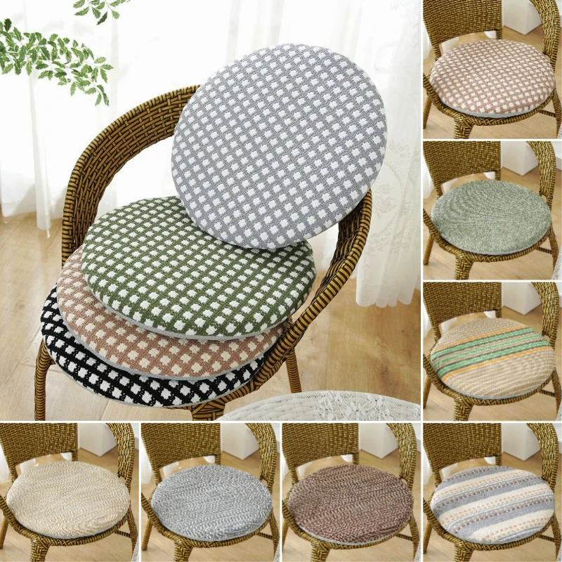 35cm Thickened Cotton Linen Round Chair Cushion Detachable Washable Anti-Slip Wicker Chair Pad Round Stool Chair Mat Home Decor