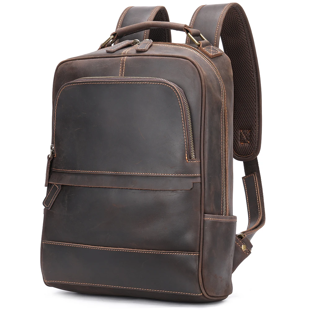 WESTAL Crazy Horse Leather Backpack Men Cowhide Leather Simple Backpack Fashion Travel Men Backpack Business Computer Bag